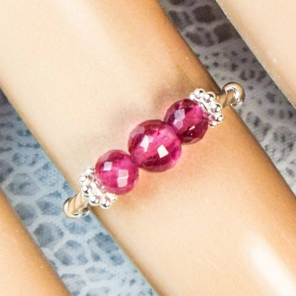 Cynthia Lynn "OCTOBER ROSE" Sterling Silver Pink Tourmaline Stretch Ring